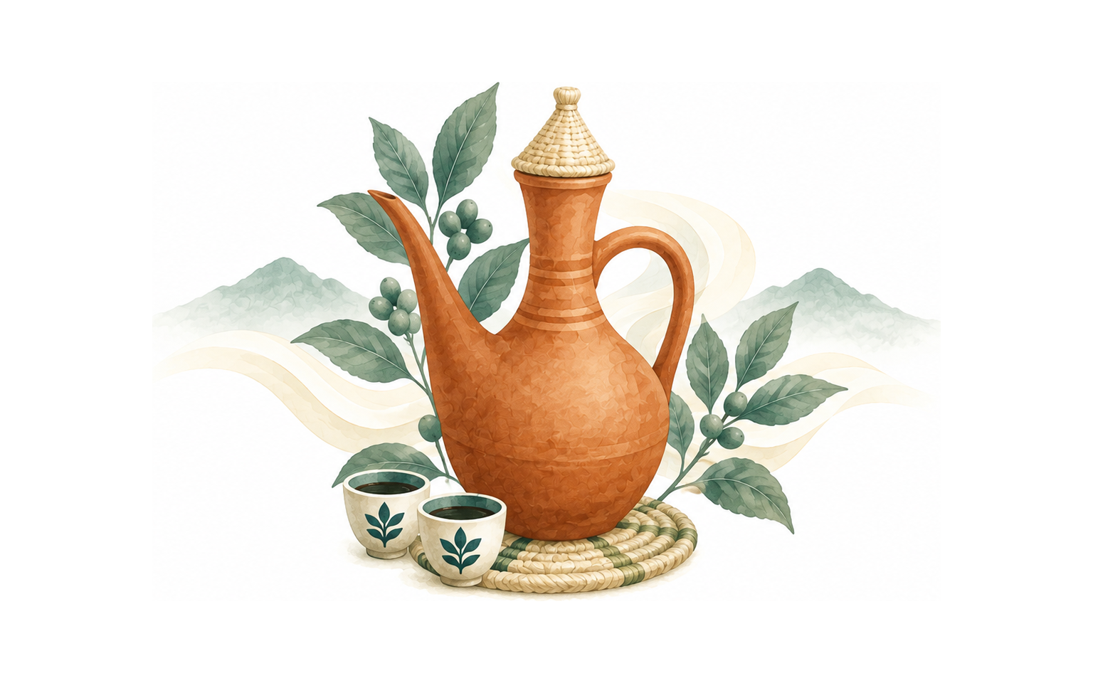 Watercolour illustration of a practice from the Ethiopian tradition.