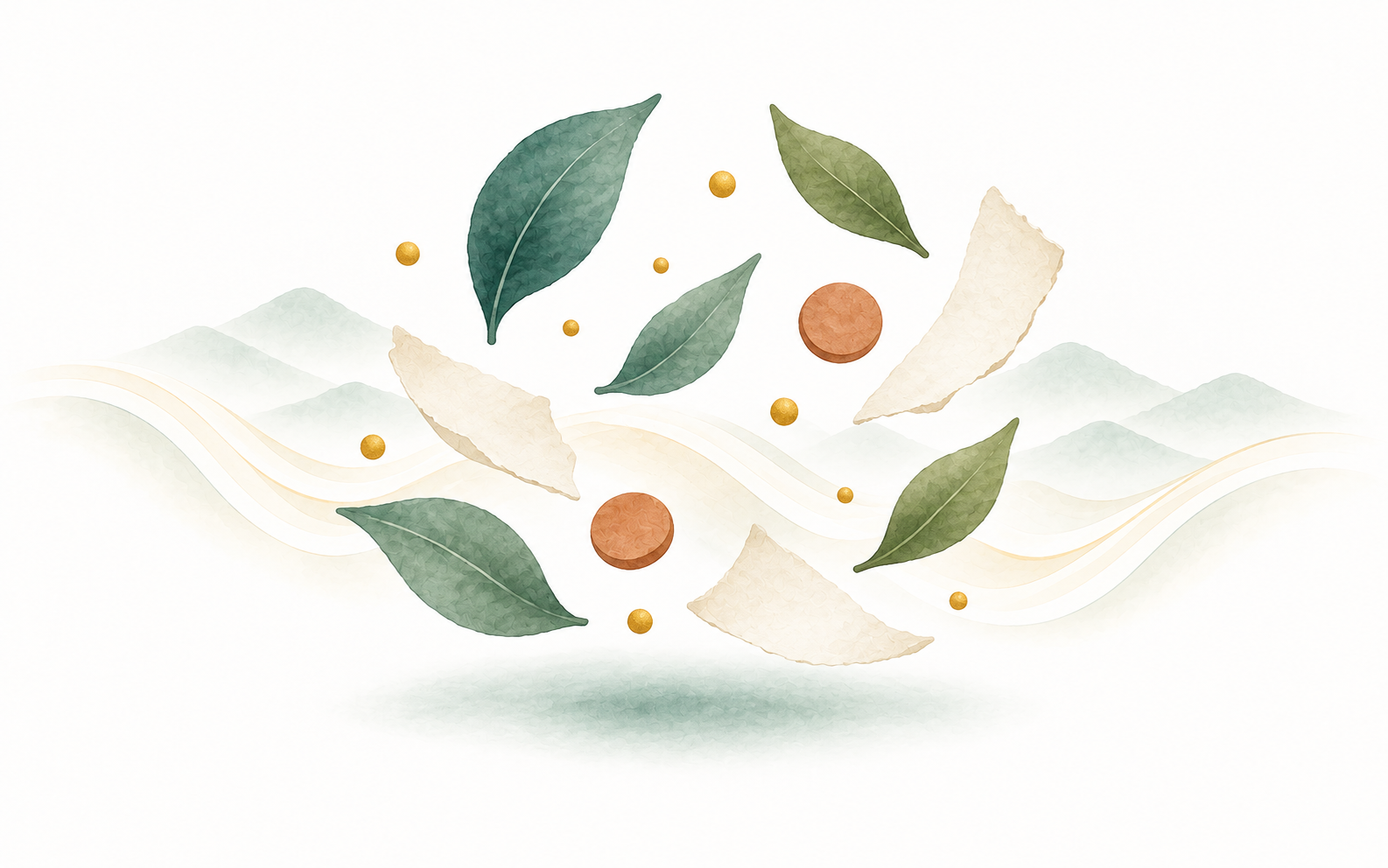 Watercolour illustration of loose leaves and paper fragments drifting apart, none of them connected.